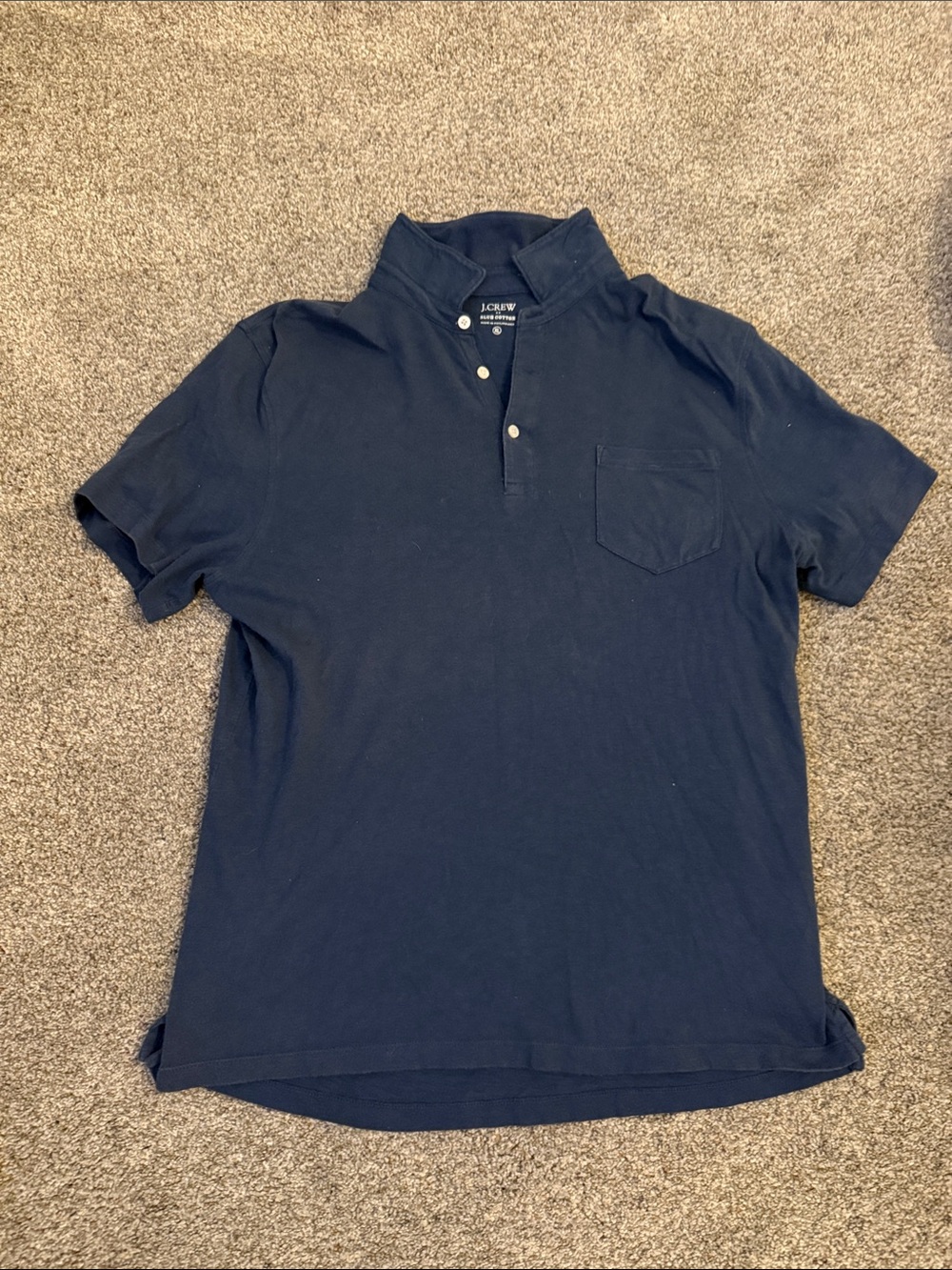 J. Crew Men’s Navy Blue Short-Sleeve Slub Cotton Polo Chest Pocket XL